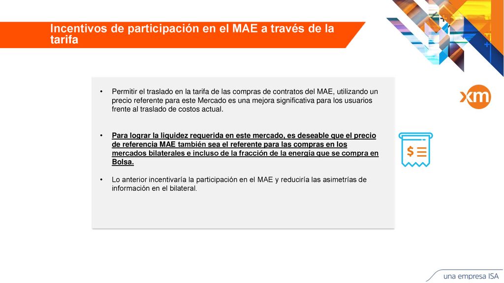 Incentivos de participación en el MAE a través de la tarifa