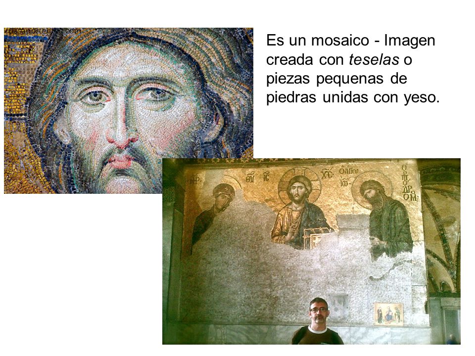 Es un mosaico - Imagen creada con teselas o piezas pequenas de piedras unidas con yeso.