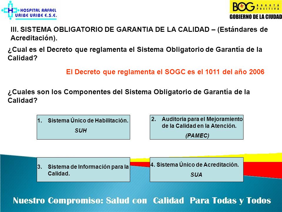El Decreto que reglamenta el SOGC es el 1011 del año 2006