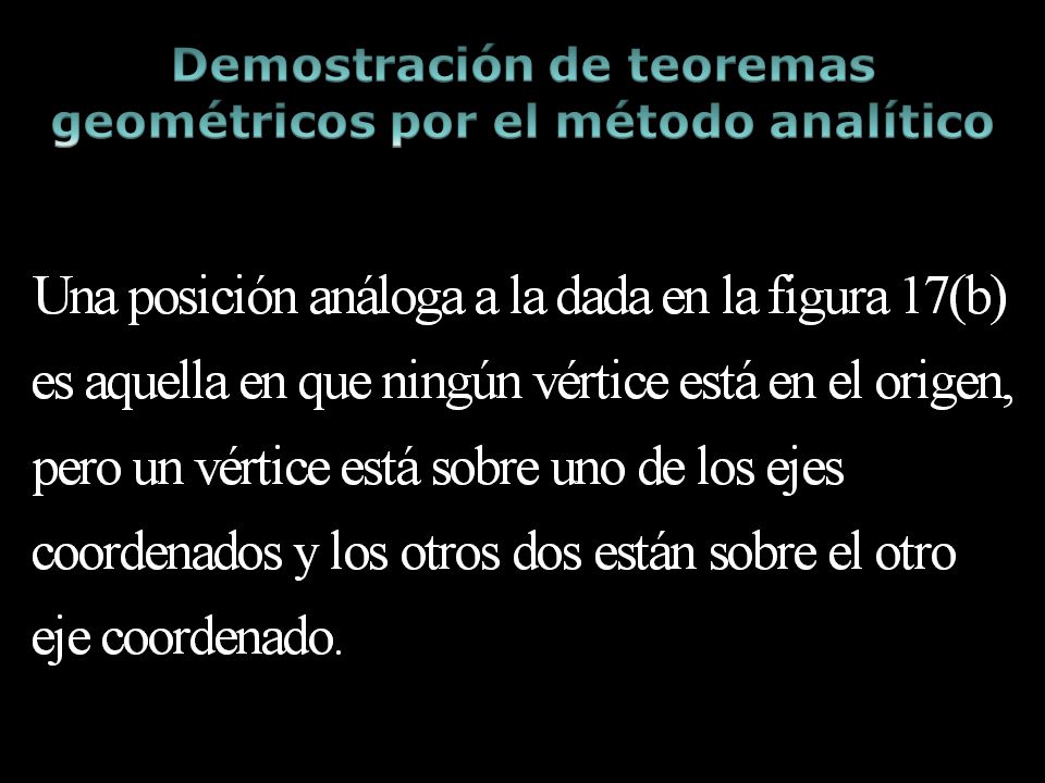 Demostración de teoremas geométricos por el método analítico