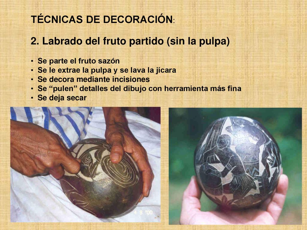 TÉCNICAS DE DECORACIÓN: 2. Labrado del fruto partido (sin la pulpa)