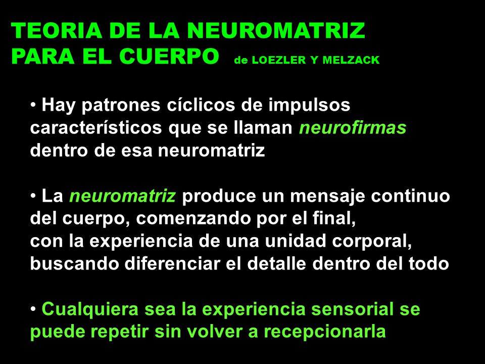 TEORIA DE LA NEUROMATRIZ PARA EL CUERPO de LOEZLER Y MELZACK