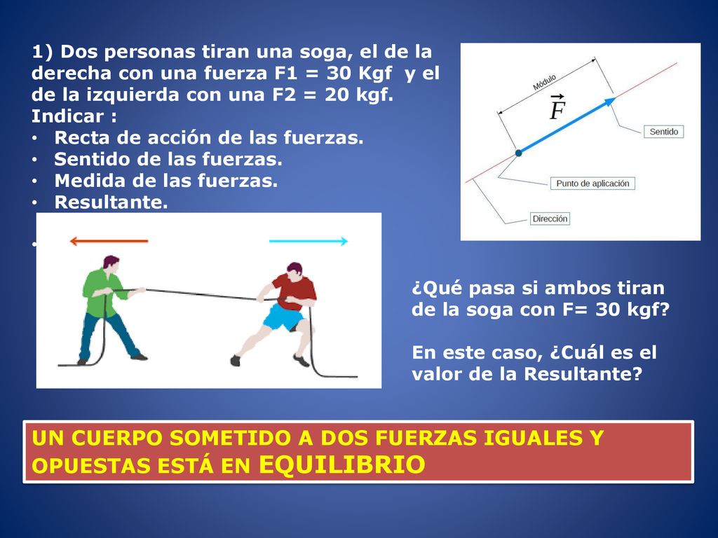 UN CUERPO SOMETIDO A DOS FUERZAS IGUALES Y OPUESTAS ESTÁ EN EQUILIBRIO