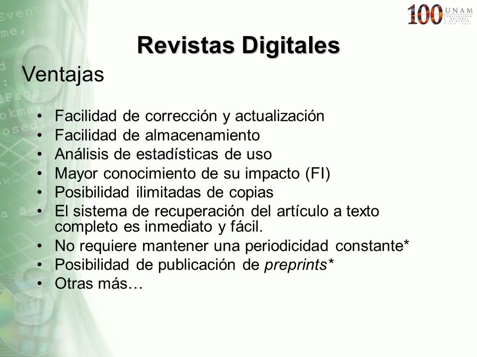 Revistas Digitales Ventajas Facilidad de corrección y actualización