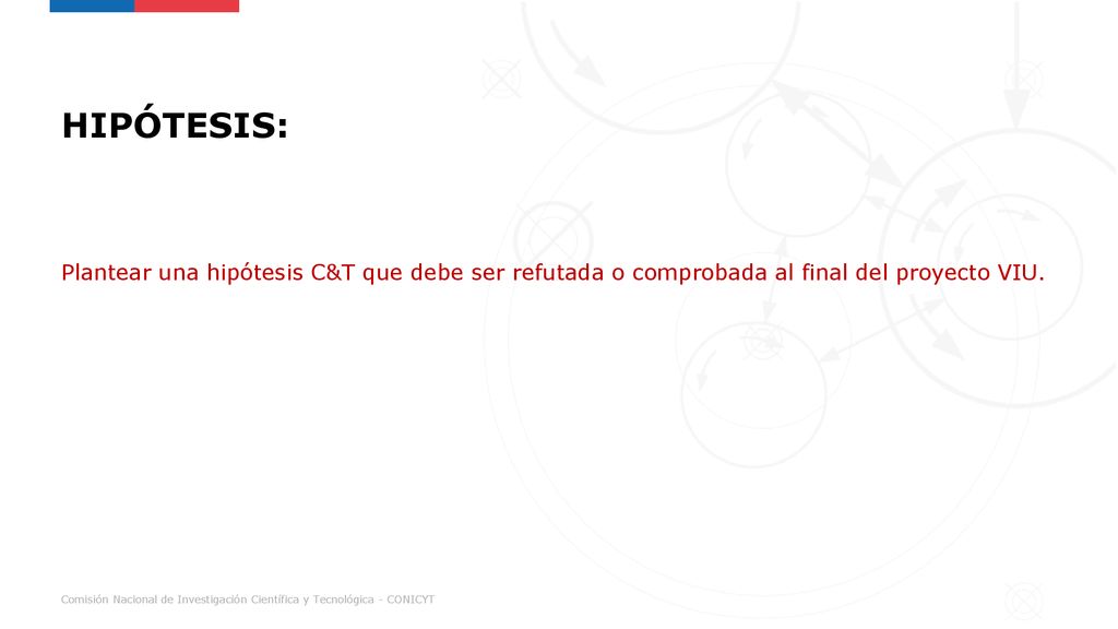 HIPÓTESIS: Plantear una hipótesis C&T que debe ser refutada o comprobada al final del proyecto VIU.
