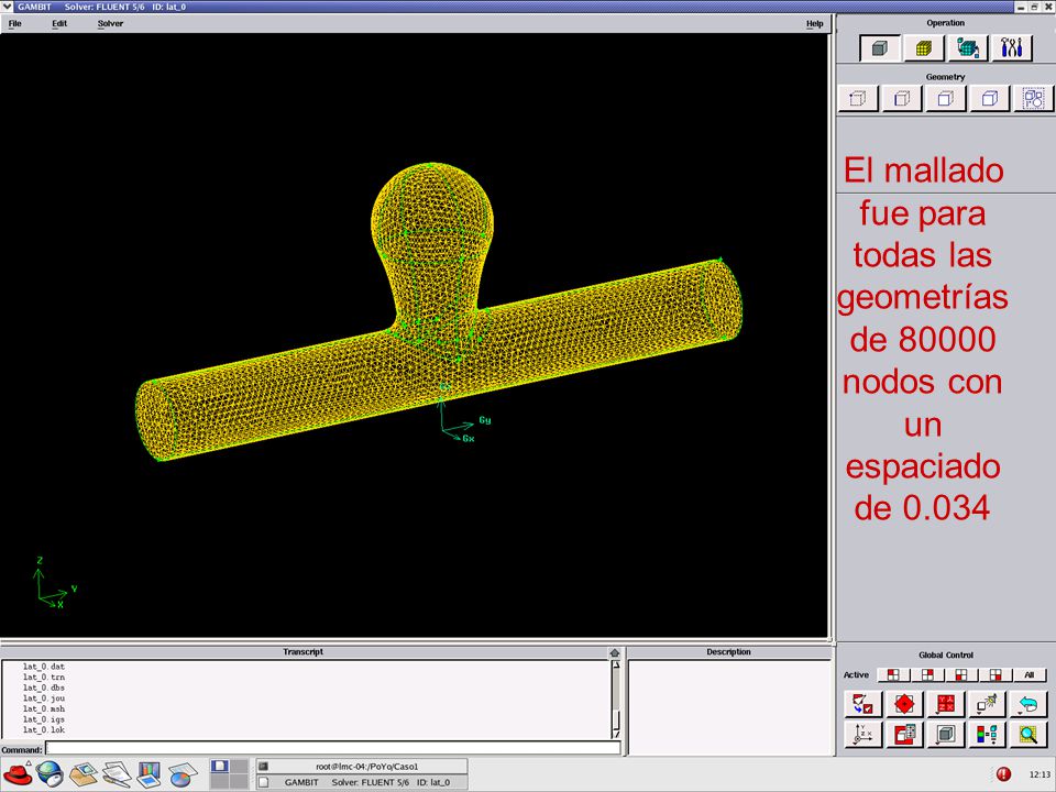 El mallado fue para todas las geometrías de nodos con un espaciado de 0.034