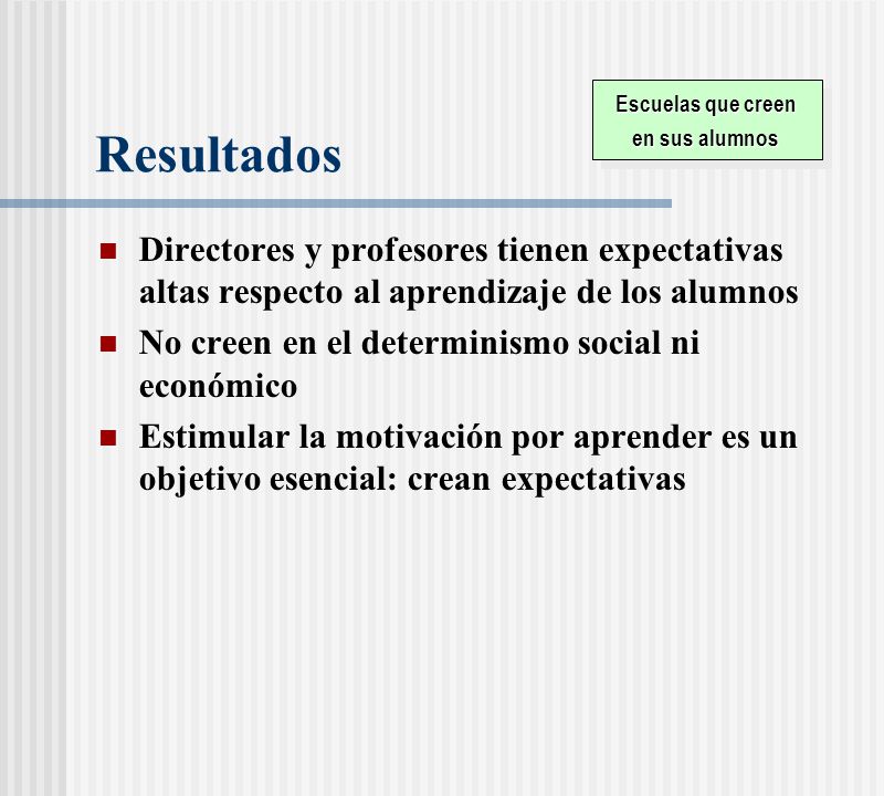 Escuelas que creen en sus alumnos. Resultados. Directores y profesores tienen expectativas altas respecto al aprendizaje de los alumnos.
