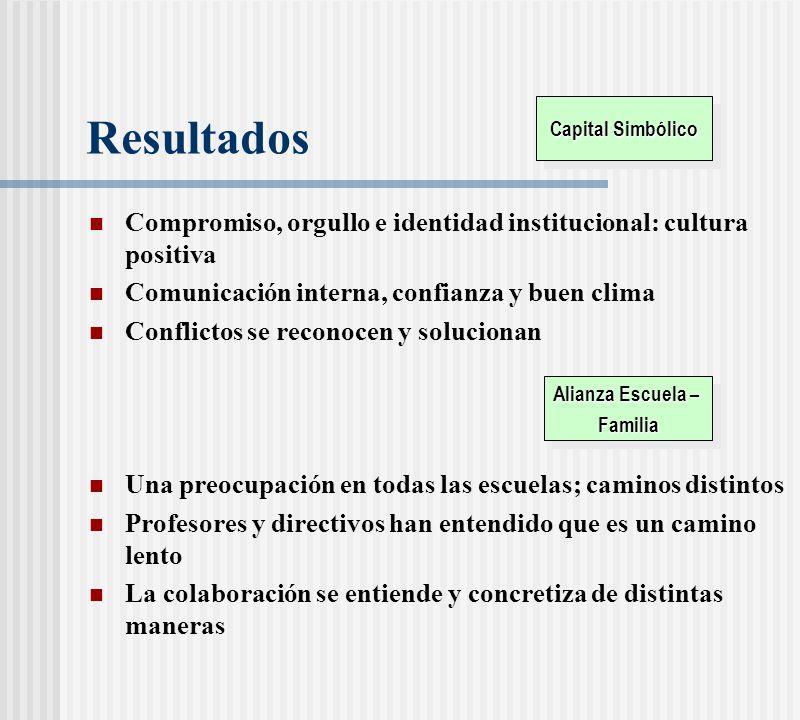 Capital Simbólico Resultados. Compromiso, orgullo e identidad institucional: cultura positiva. Comunicación interna, confianza y buen clima.