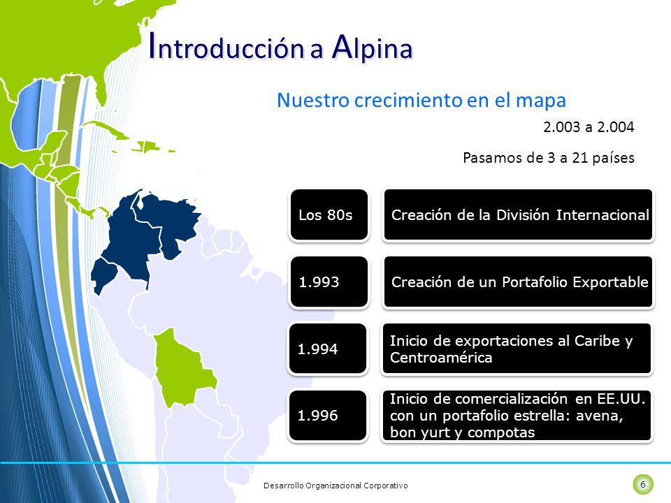 Introducción a Alpina Nuestro crecimiento en el mapa a 2.004