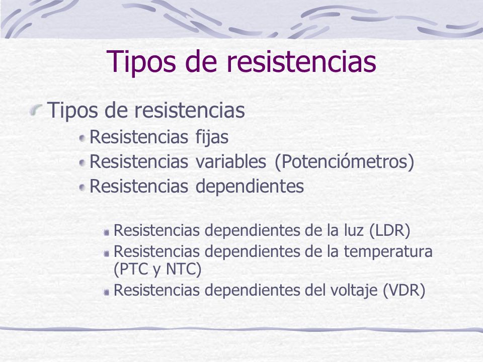 Tipos de resistencias Tipos de resistencias Resistencias fijas