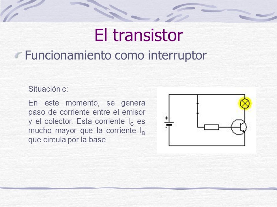 El transistor Funcionamiento como interruptor Situación c: