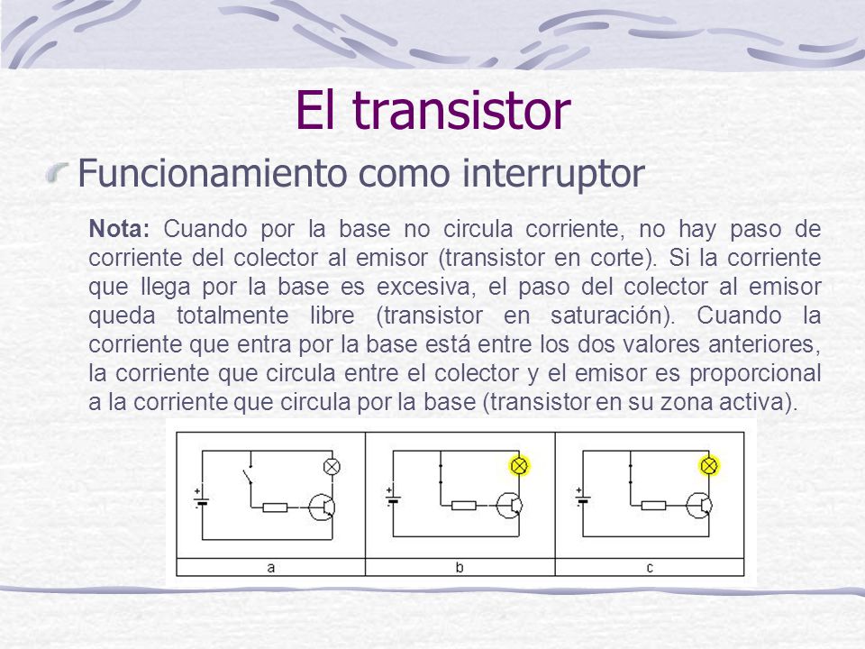 El transistor Funcionamiento como interruptor