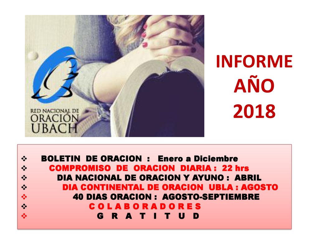 INFORME AÑO 2018 BOLETIN DE ORACION : Enero a Diciembre