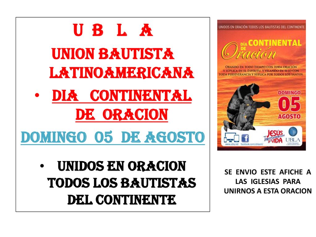 U b l a Union bautista latinoamericana dia continental de Oracion
