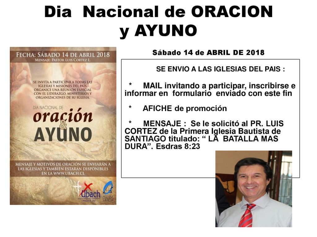 Dia Nacional de ORACION y AYUNO Sábado 14 de ABRIL DE 2018