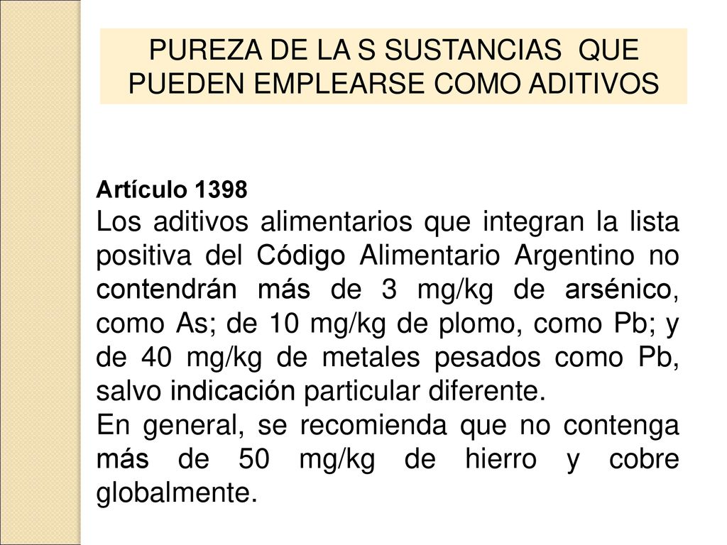 PUREZA DE LA S SUSTANCIAS QUE PUEDEN EMPLEARSE COMO ADITIVOS