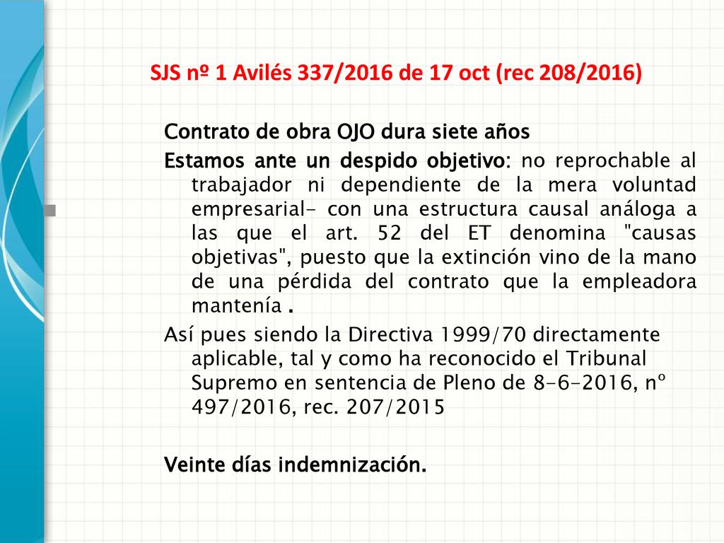 SJS nº 1 Avilés 337/2016 de 17 oct (rec 208/2016)