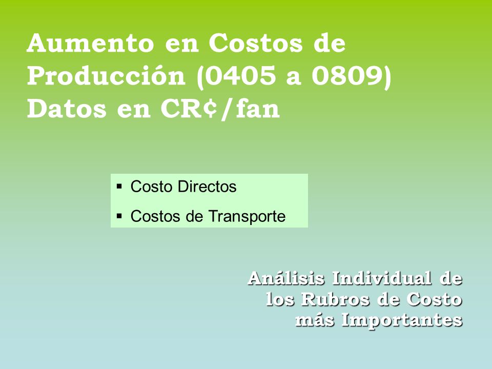 Aumento en Costos de Producción (0405 a 0809) Datos en CR¢/fan