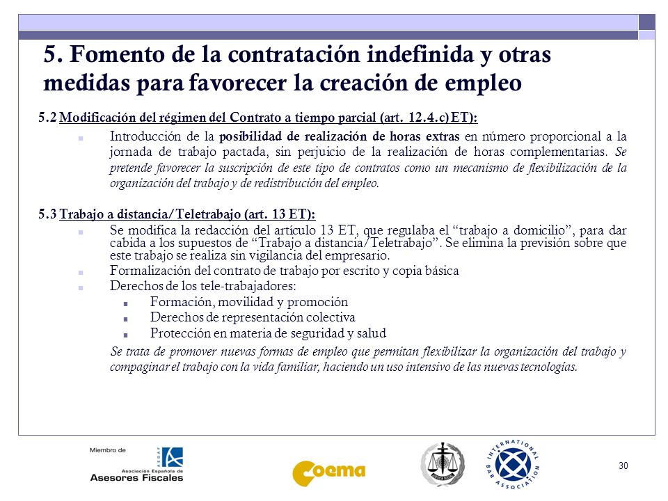 5. Fomento de la contratación indefinida y otras medidas para favorecer la creación de empleo
