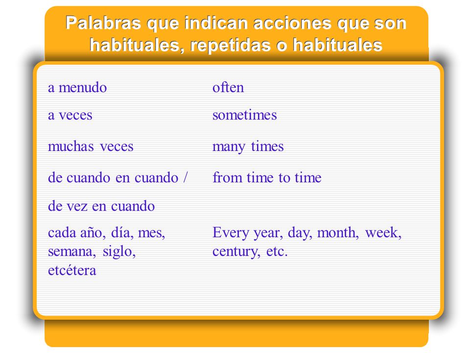 Palabras que indican acciones que son habituales, repetidas o habituales