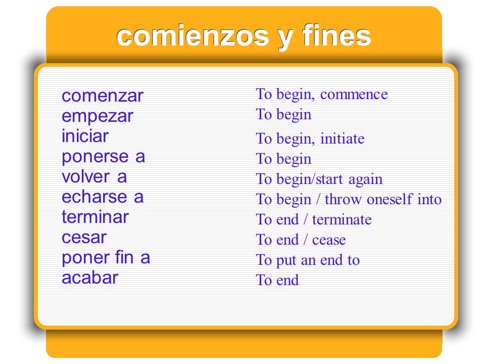 comienzos y fines comenzar empezar iniciar ponerse a volver a