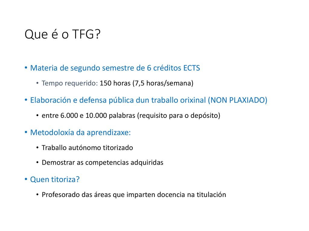 Que é o TFG Materia de segundo semestre de 6 créditos ECTS