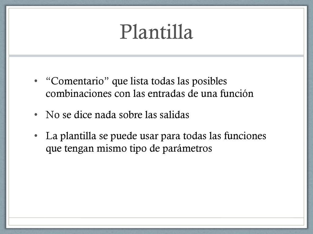 Plantilla Comentario que lista todas las posibles combinaciones con las entradas de una función.