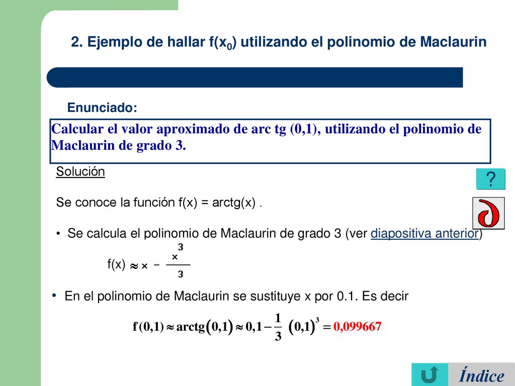 2. Ejemplo de hallar f(x0) utilizando el polinomio de Maclaurin