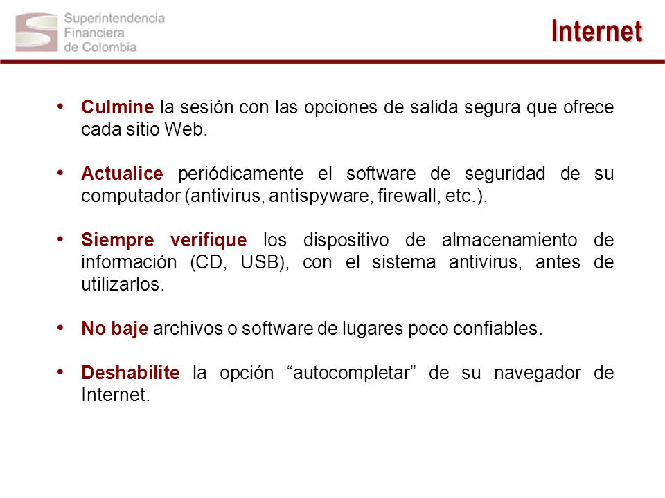Internet Culmine la sesión con las opciones de salida segura que ofrece cada sitio Web.
