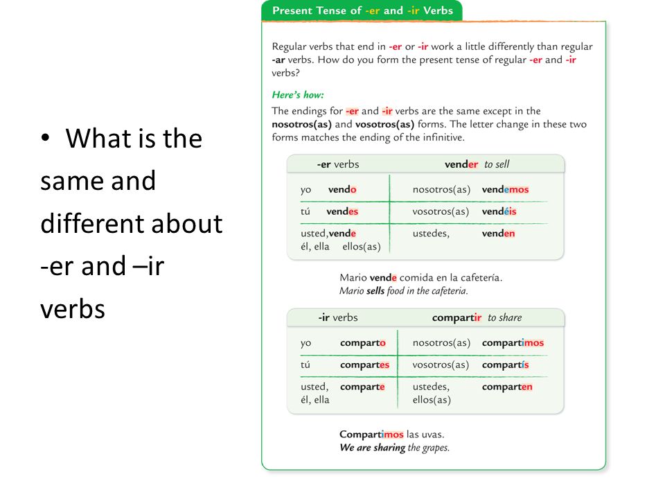 What is the same and different about -er and –ir verbs
