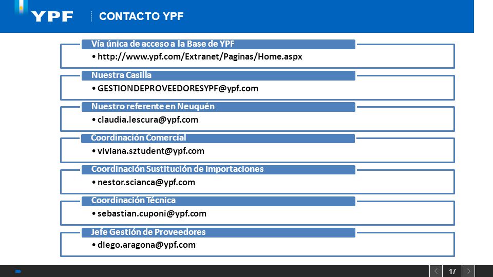 CONTACTO YPF Vía única de acceso a la Base de YPF