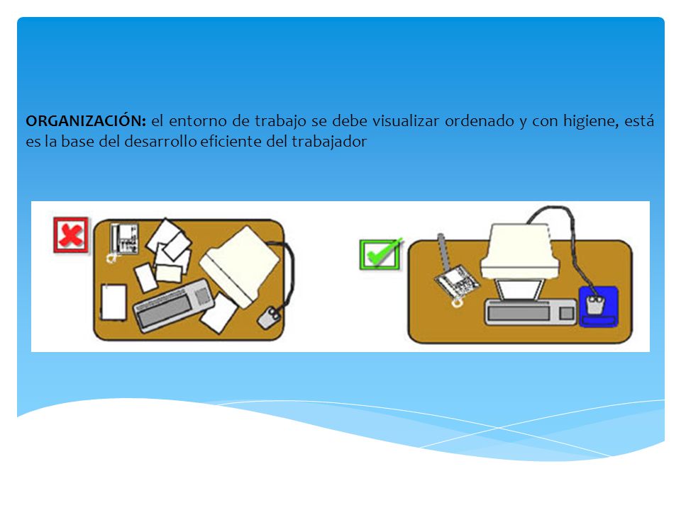 ORGANIZACIÓN: el entorno de trabajo se debe visualizar ordenado y con higiene, está es la base del desarrollo eficiente del trabajador