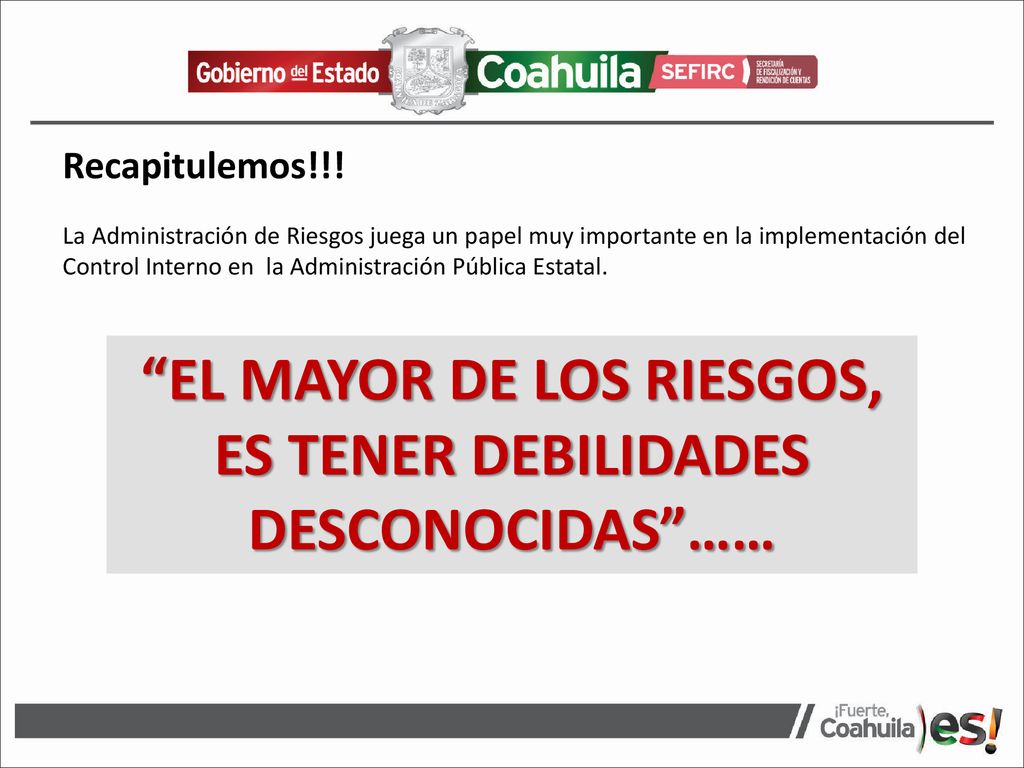 EL MAYOR DE LOS RIESGOS, ES TENER DEBILIDADES DESCONOCIDAS ……