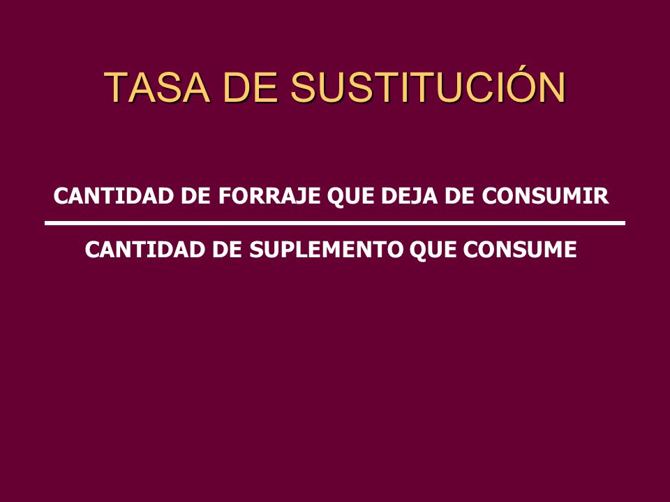 TASA DE SUSTITUCIÓN CANTIDAD DE FORRAJE QUE DEJA DE CONSUMIR