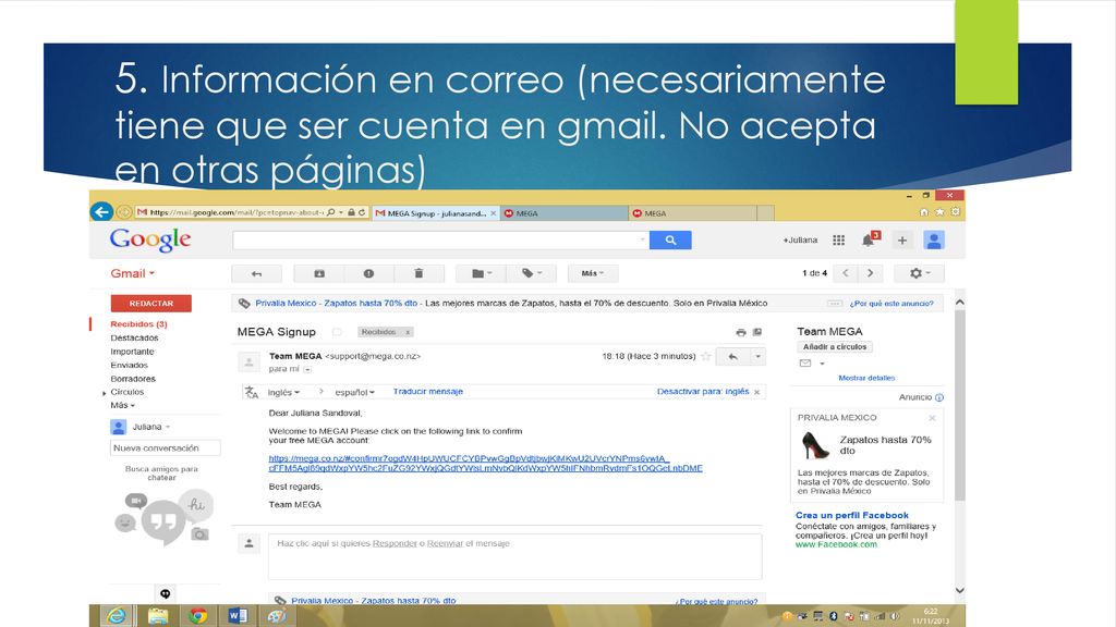 5. Información en correo (necesariamente tiene que ser cuenta en gmail