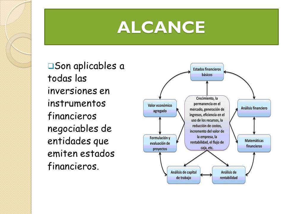 ALCANCE Son aplicables a todas las inversiones en instrumentos financieros negociables de entidades que emiten estados financieros.