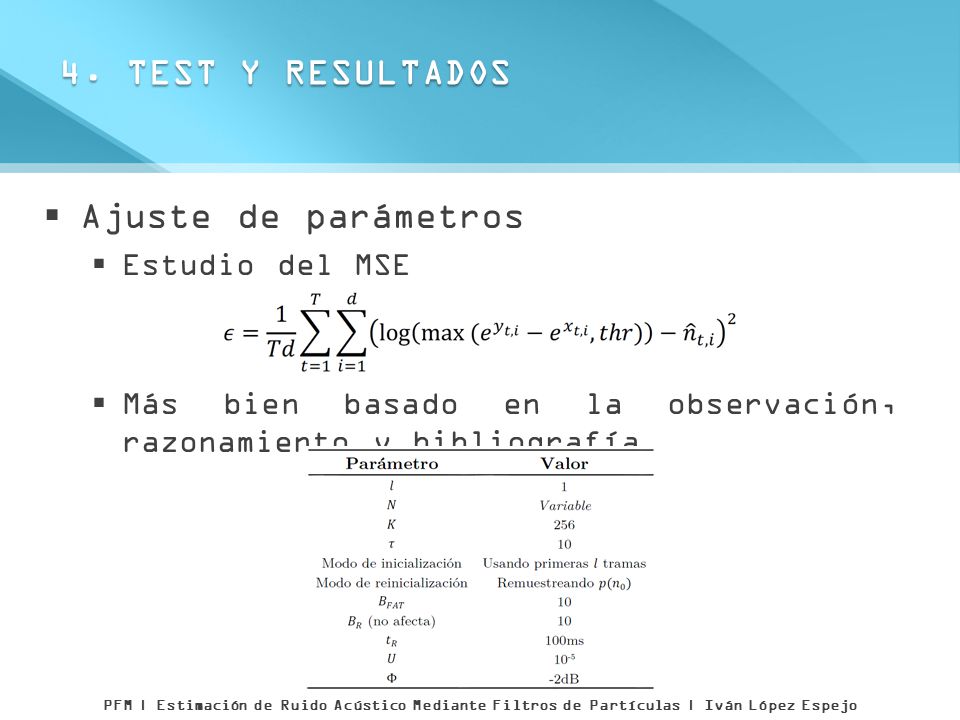 4. TEST Y RESULTADOS Ajuste de parámetros Estudio del MSE