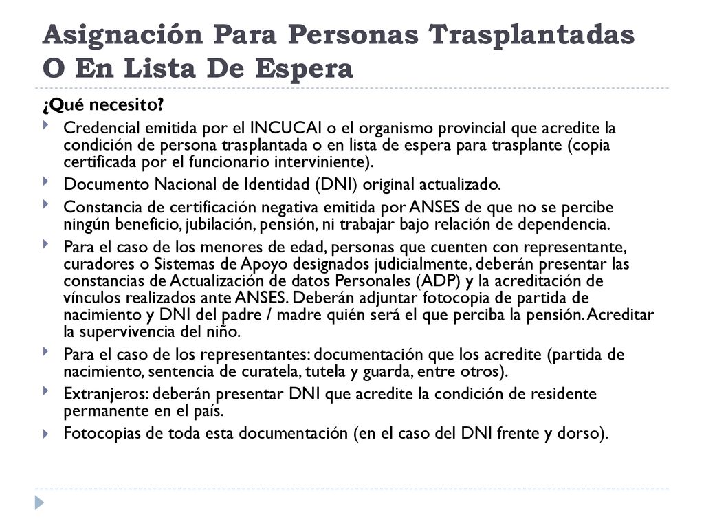 Asignación Para Personas Trasplantadas O En Lista De Espera