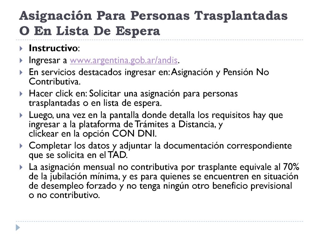 Asignación Para Personas Trasplantadas O En Lista De Espera