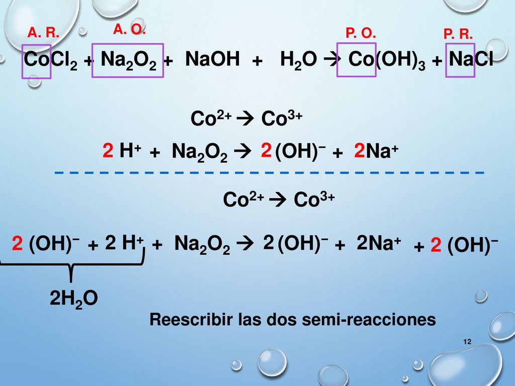 CoCl2 + Na2O2 + NaOH + H2O  Co(OH)3 + NaCl