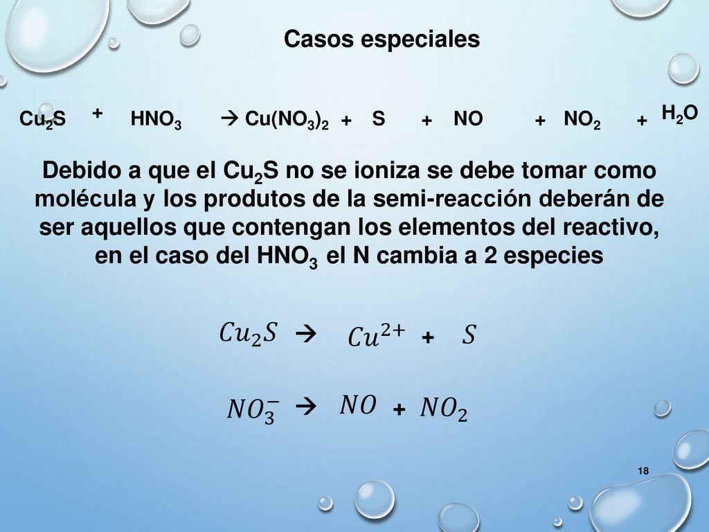 𝐶𝑢 2 𝑆 𝑆 𝐶𝑢 2+ 𝑁𝑂 𝑁𝑂 3 − 𝑁𝑂 2 Casos especiales
