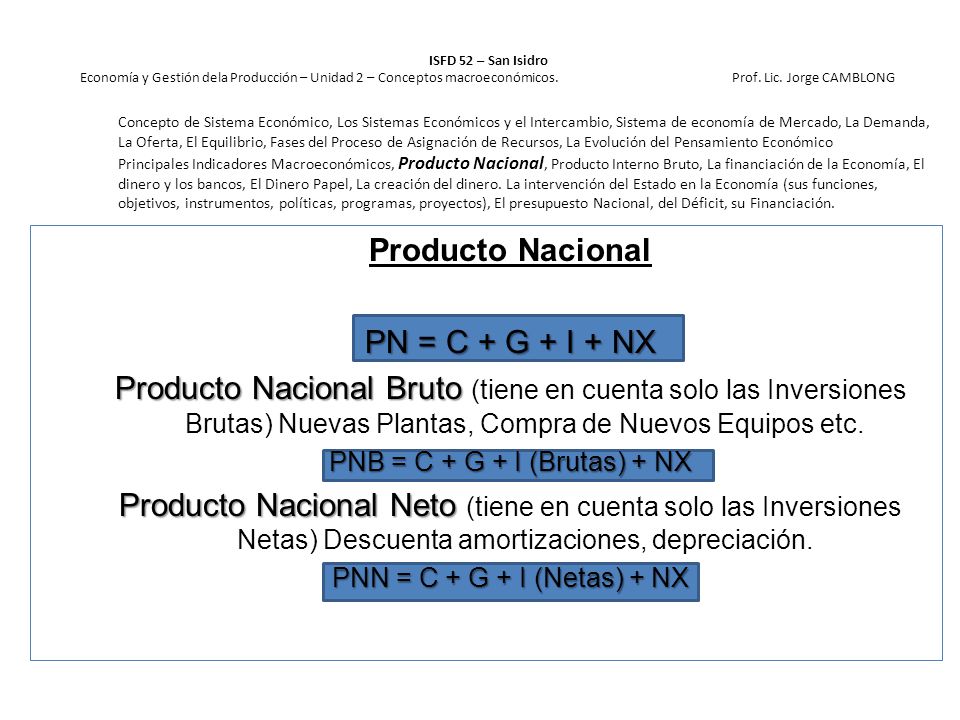 PNB = C + G + I (Brutas) + NX