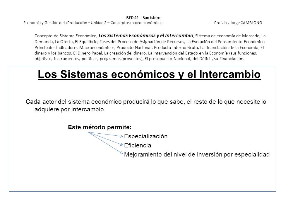 Los Sistemas económicos y el Intercambio