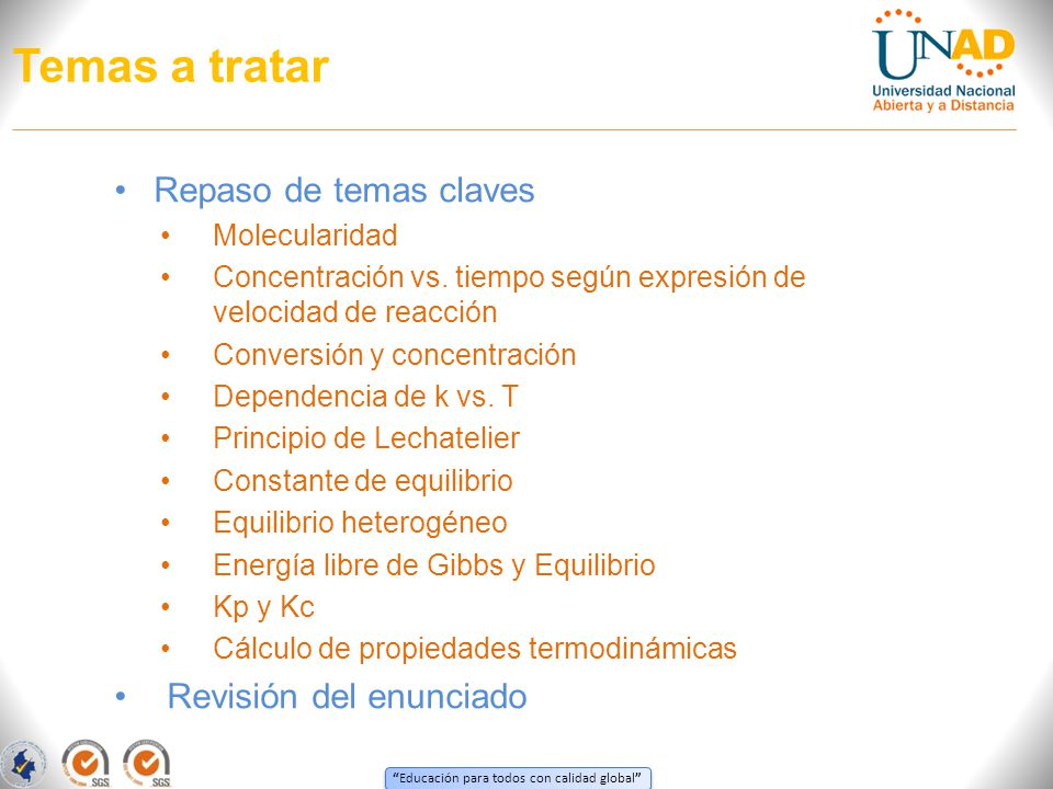 Temas a tratar Repaso de temas claves Revisión del enunciado