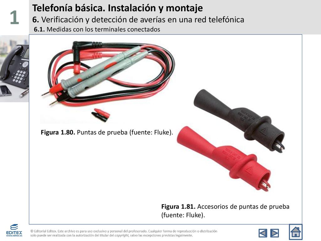 1 Telefonía básica. Instalación y montaje 6. Verificación y detección de averías en una red telefónica 6.1. Medidas con los terminales conectados.