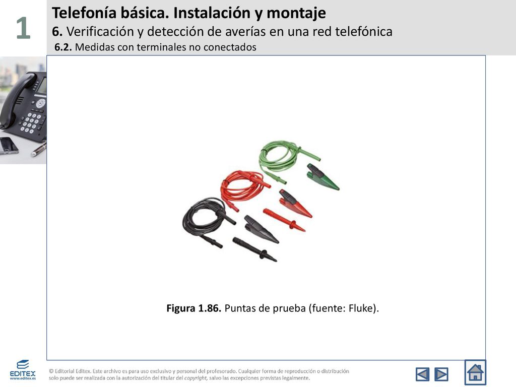 1 Telefonía básica. Instalación y montaje 6. Verificación y detección de averías en una red telefónica 6.2. Medidas con terminales no conectados.