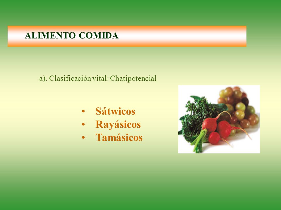 Sátwicos Rayásicos Tamásicos ALIMENTO COMIDA