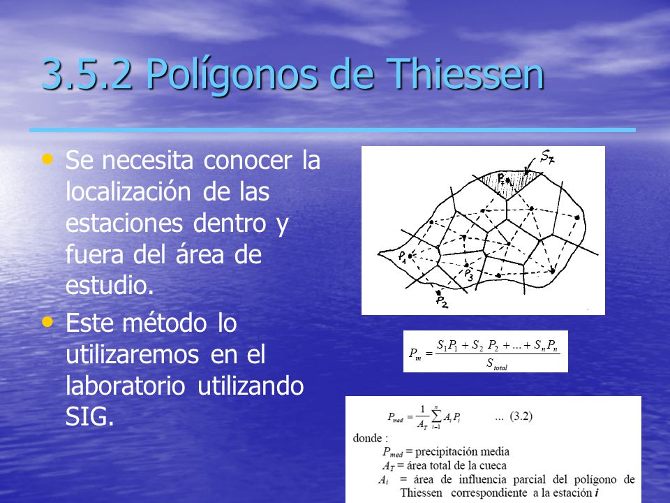 3.5.2 Polígonos de Thiessen Se necesita conocer la localización de las estaciones dentro y fuera del área de estudio.