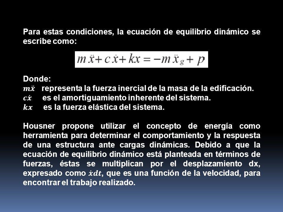 Para estas condiciones, la ecuación de equilibrio dinámico se escribe como: