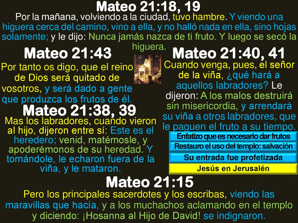 Mateo 21:43 Mateo 21:40, 41 Mateo 21:38, 39 Mateo 21:15